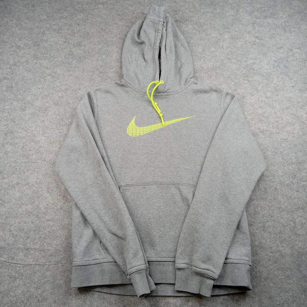 Nike Hoodie Mens Medium Gray Sweatshirt Volt Swoosh Pullover Fleece Drawstring